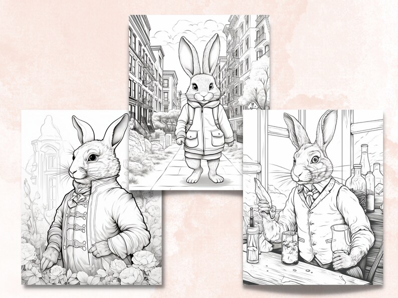 50 Fantasy Rabbit Coloring Book, Printable Secret Life of Bunnies ...