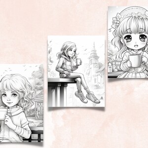25 Coffee Lover Girl Coloring Book, Printable PDF, Pretty Little Cute ...