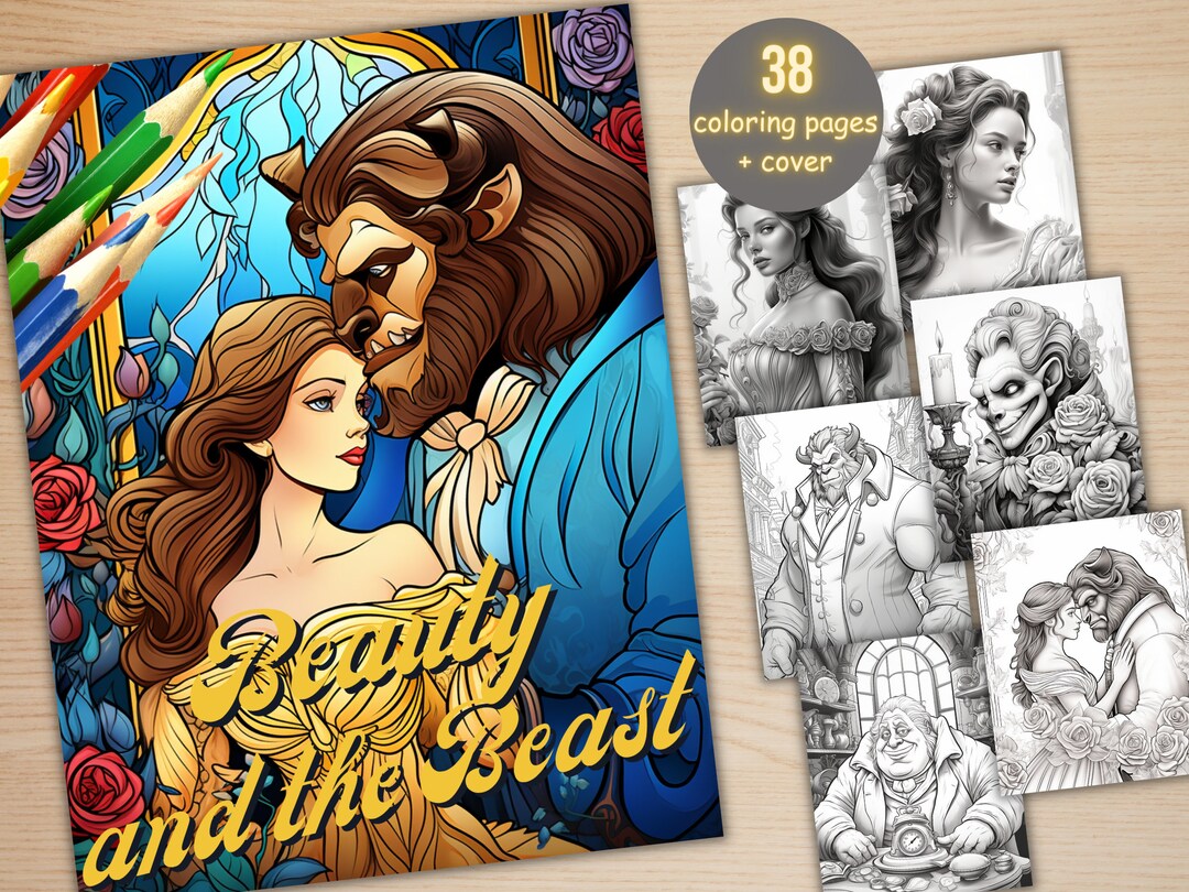 38 Beauty and the Beast Coloring Book, Printable Fairytale Princess ...