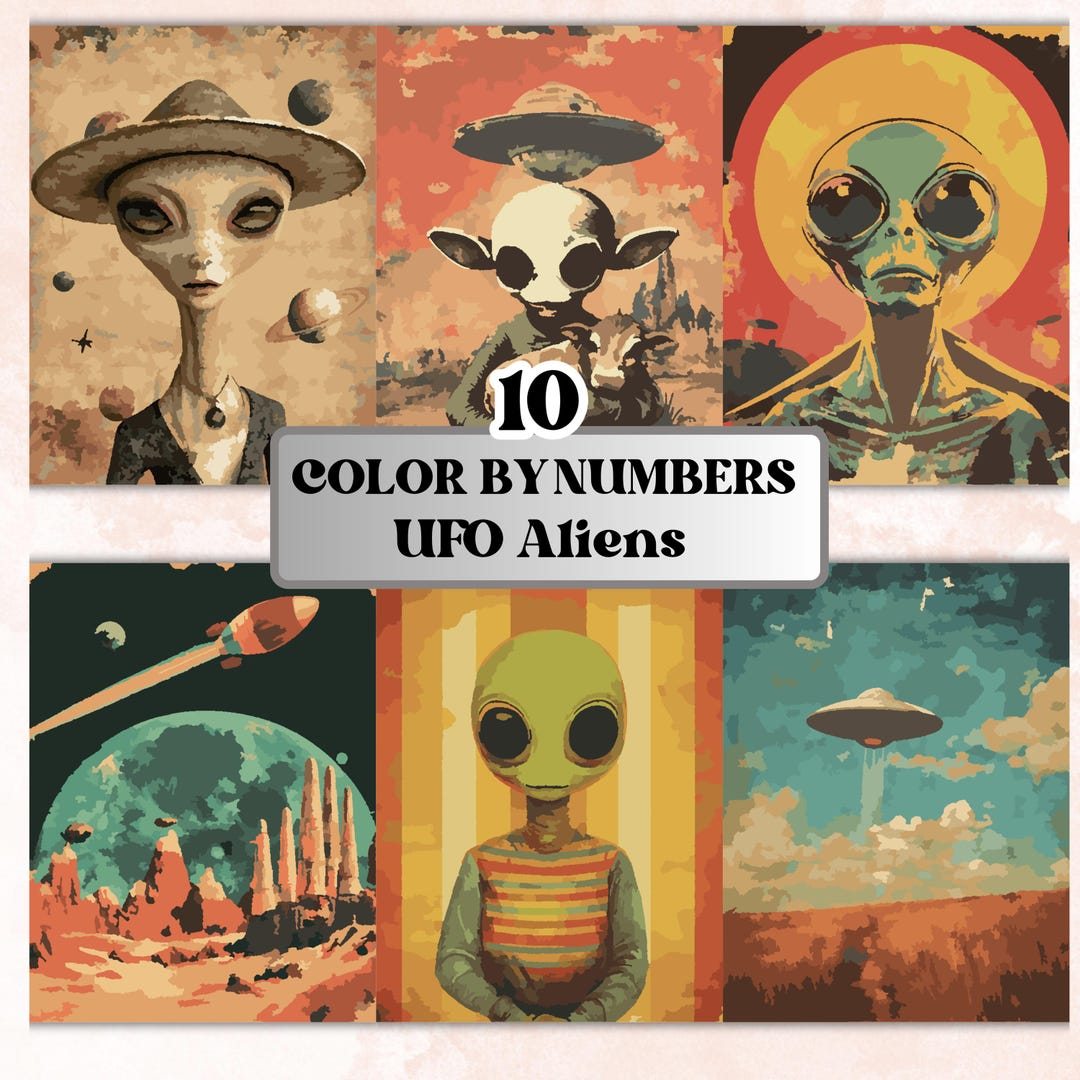 Ufo Aliens Color by Number Pages – Space Printable & Procreate Coloring ...