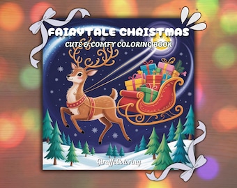 Libro para colorear de cuentos de hadas navideños, 40 páginas para colorear imprimibles, portada PNG gratuita, páginas para colorear de momentos mágicos, diversión de Procreate para adultos