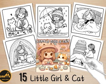 Bold and Easy Coloring Book, Little Girl and Cat's Life Coloring Pages, Cozy Coloring, Relaxing Cozy Activity for Adults, Stress Relief