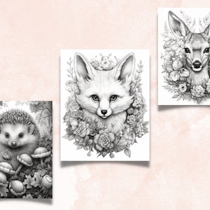 26 Baby Woodland Animals Coloring Book, Printable Little Forest Animals Coloring Pages, Grayscale Coloring Book for Adult Kids, Cute Animals image 4