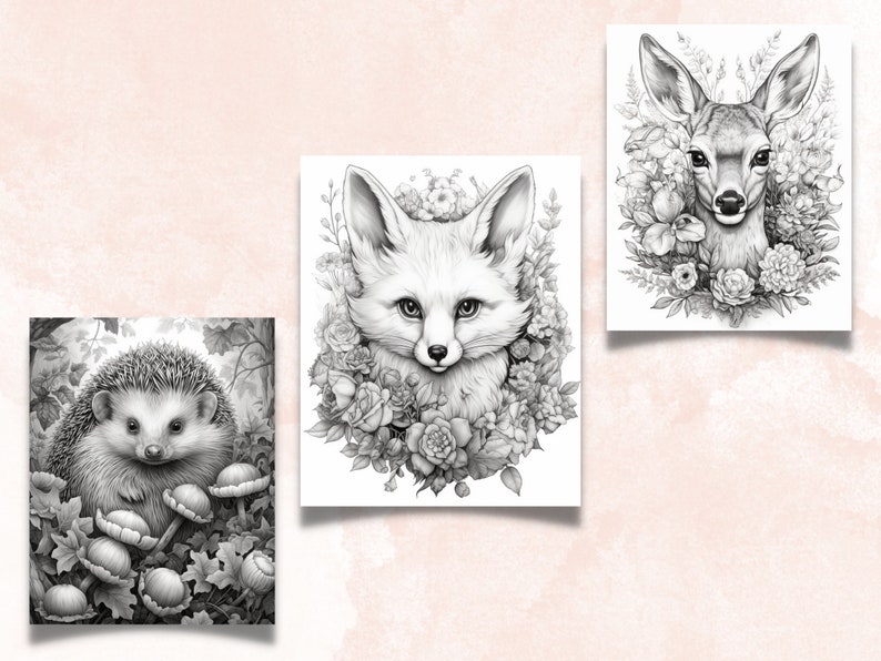 26 Baby Woodland Animals Coloring Book, Printable Little Forest Animals Coloring Pages, Grayscale Coloring Book for Adult Kids, Cute Animals image 4