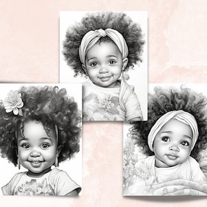 55 Cute Black Babies Coloring Book, Printable Sleeping Afro Baby Coloring Pages, Grayscale Black Melanin Coloring Book for Adults and Kids