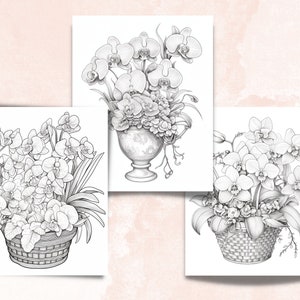 45 Orchid Flowers Coloring Book, Printable PDF, Botanical Floral Plant Coloring Pages, Fantasy Grayscale Spring Coloring Book for Adult Kids