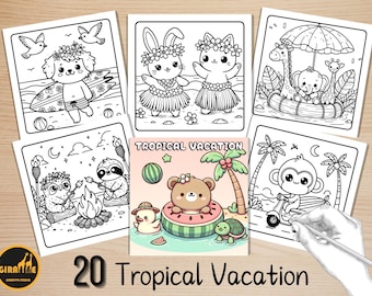 Bold and Easy Coloring Book, Tropical Vacation Coloring Pages, Boho Hawaiian Summer Coloring, Relaxing Activity for Adults, Stress Relief