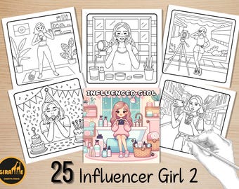Influencer Girl 2 Coloring Pages, Bold and Easy Coloring Book, That Girl Coloring, Relaxing Cozy Activity for Adults and Kids, Stress Relief