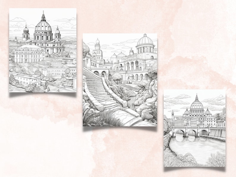 60 Rome City Coloring Book, Printable PDF, Italy Cafe Scenes Coloring ...