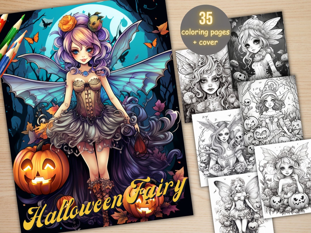 35 Halloween Fairy Coloring Book, Printable Gothic Pumpkin Fairy Girls ...