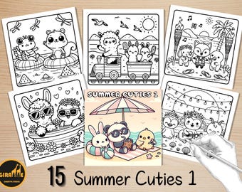 Bold and Easy Coloring Book, Summer Cuties Coloring Pages, Hello Summer Time Coloring, Relaxing Activity for Adults, Stress Relief