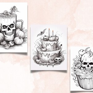 50 Halloween Treats Coloring Book, Printable Pumpkin Dessert and Drink Coloring Pages, Grayscale Halloween Sweets Coloring Book for Adults