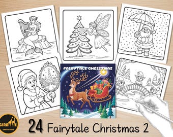 Fairytale Christmas Coloring Book, Magical Christmas Holiday Coloring Pages, Xmas Festive Coloring, Relaxing Activity for Adults and Kids