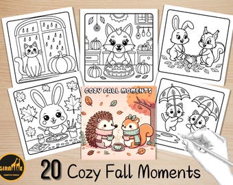Bold and Easy Coloring Book, Cozy Fall Moments Coloring Pages, Cute Kawaii Autumn Scenes Coloring, Relaxing Activity for Adults and Kids