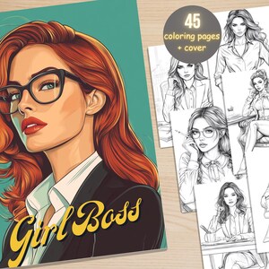 45 Girl Boss Coloring Book, Business Women Coloring Pages, Grayscale Coloring Book for Adult, Printable PDF Fashion Colouring Pages