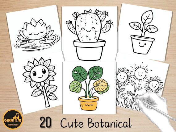 Bold and Easy Coloring Book, Cute Botanical Coloring Pages, Kawaii Garden Plants Coloring, Cozy Relaxing Activity for Adults and Kids