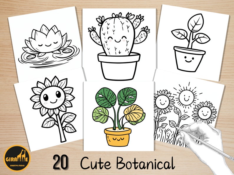Bold and Easy Coloring Book, Cute Botanical Coloring Pages, Kawaii Flowers Garden Coloring, Cozy Relaxing Activity for Adults and Kids