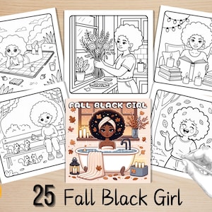 Fall Black Girl Coloring Pages, Cozy Autumn Black Afro Girls Coloring, Bold and Easy Coloring Book, Relaxing Activity for Adults and Kids
