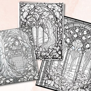 55 Stained Glass Forest Coloring Book, Printable Enchanted Forest ...