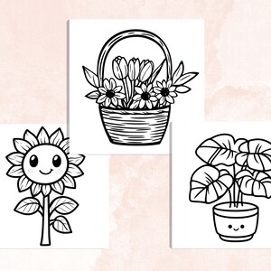 Bold and Easy Coloring Book, Cute Botanical Coloring Pages, Kawaii Flowers Garden Coloring, Cozy Relaxing Activity for Adults and Kids