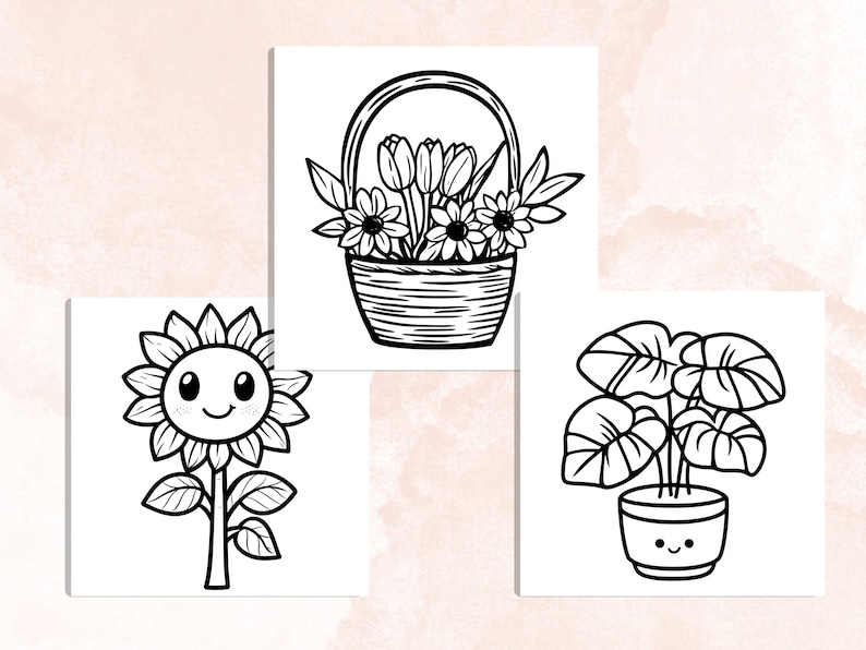 Bold and Easy Coloring Book, Cute Botanical Coloring Pages, Kawaii Flowers Garden Coloring, Cozy Relaxing Activity for Adults and Kids