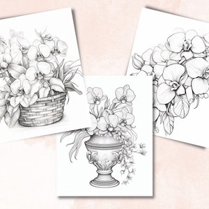 45 Orchid Flowers Coloring Book, Printable PDF, Botanical Floral Plant Coloring Pages, Fantasy Grayscale Spring Coloring Book for Adult Kids