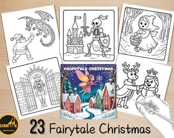 Fairytale Christmas Coloring Book, Whimsical Christmas Holiday Coloring Pages, Xmas Festive Coloring, Relaxing Activity for Adults and Kids