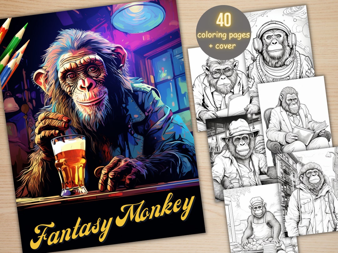 40 Fantasy Monkey Coloring Book, Printable Secret Life of Monkey ...