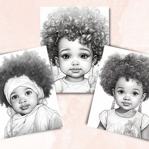 55 Cute Black Babies Coloring Book, Printable Sleeping Afro Baby Coloring Pages, Grayscale Black Melanin Coloring Book for Adults and Kids