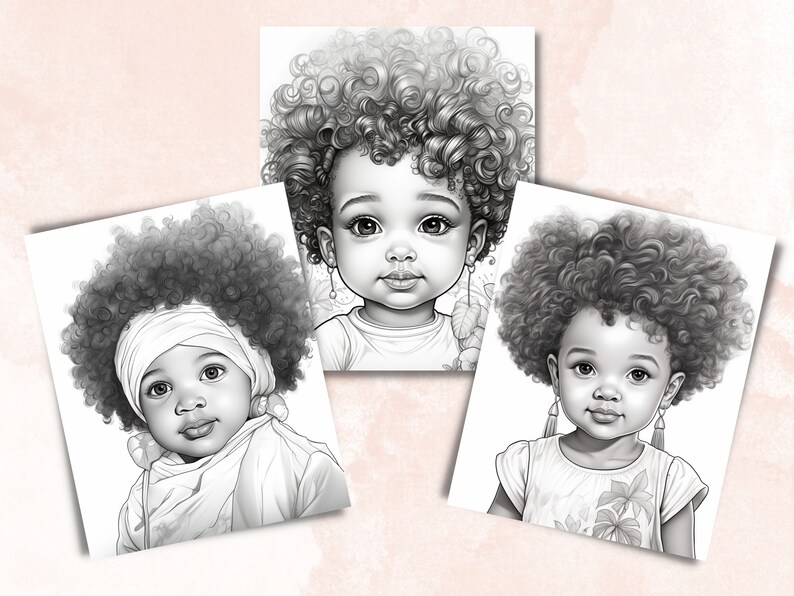 55 Cute Black Babies Coloring Book, Printable Sleeping Afro Baby Coloring Pages, Grayscale Black Melanin Coloring Book for Adults and Kids