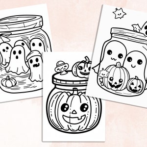 Bold and Easy Coloring Book, Cute Kawaii Halloween Jar Coloring Pages, Cute Creepy Halloween Coloring, Relaxing Activity for Adults and Kids