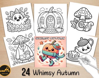Whimsy Autumn Elements Coloring Pages, Bold and Easy Coloring Book, Cozy Quirky Fall Items Coloring, Relaxing Activity for Adults and Kids