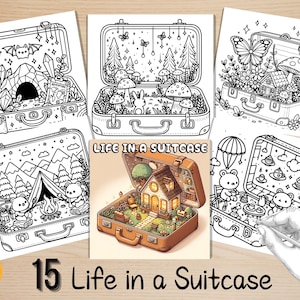 Bold and Easy Coloring Book, Life in a Suitcase Coloring Pages, Cute Kawaii Magical Coloring, Relaxing Activity for Adults, Stress Relief