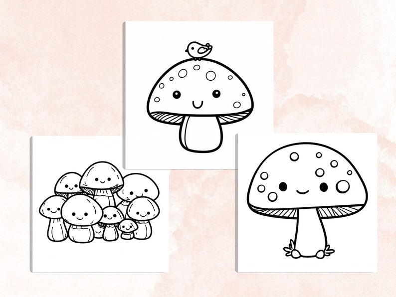 Bold and Easy Coloring Book, Kawaii Mushroom Coloring Pages, Cute Floral Mushrooms Coloring, Cozy Relaxing Activity for Adults and Kids