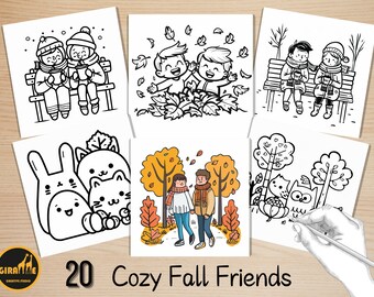 Bold and Easy Coloring Book, Cozy Fall Friends Coloring Pages, Cute Kawaii Autumn Forest Coloring, Relaxing Activity for Adults and Kids