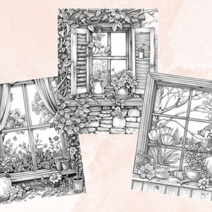 50 Spring Windows Coloring Book, Printable Floral Window Coloring Pages ...