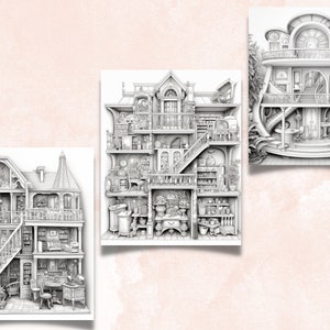 35 Dollhouses Coloring Book, Printable Fantasy Dream House Coloring ...