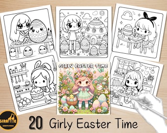 Bold and Easy Coloring Book, Girly Easter Time Coloring Pages, Cozy Easter Spring Girl Coloring, Relaxing Activity for Adults, Stress Relief