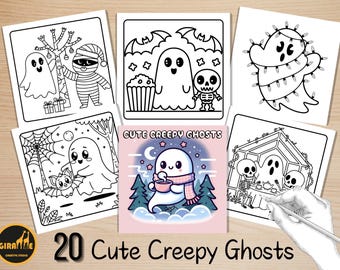 Bold and Easy Coloring Book, Cute Creepy Ghost Coloring Pages, Cozy Spooky Halloween Ghost Coloring, Relaxing Activity for Adults and Kids