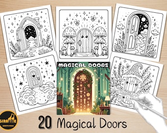 Libro para colorear fácil y atrevido, páginas para colorear de escenas de puertas mágicas, adorables paisajes de puertas de fantasía, actividad relajante para adultos y niños.
