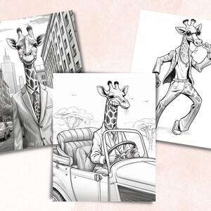 50 Fantasy Giraffe Coloring Book, Printable Secret Life of Giraffe Coloring Pages, Grayscale Cute Animal Coloring Book for Adults and Kids