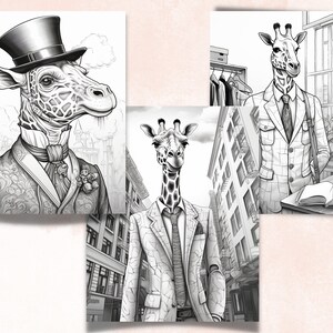50 Fantasy Giraffe Coloring Book, Printable Secret Life of Giraffe Coloring Pages, Grayscale Cute Animal Coloring Book for Adults and Kids