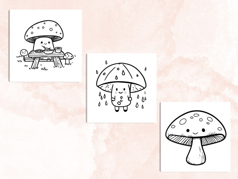 Bold and Easy Coloring Book, Kawaii Mushroom Coloring Pages, Cute Floral Mushrooms Coloring, Cozy Relaxing Activity for Adults and Kids