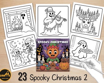 Spooky Christmas Coloring Book 2, Cute Creepy Christmas Festive Coloring Pages, Scary Xmas Coloring, Relaxing Activity for Adults and Kids