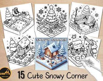 Bold and Easy Coloring Book, Cute Snowy Corner Coloring Pages, Cozy Winter Moments Coloring, Relaxing Activity for Adults, Stress Relief