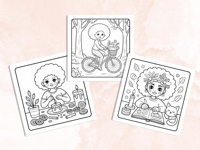 Fall Black Girl Coloring Pages, Cozy Autumn Black Afro Girls Coloring, Bold and Easy Coloring Book, Relaxing Activity for Adults and Kids