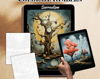 Surrealism Color by Number Pages – Abstract Printable & Procreate Coloring Kit (Digital Download)