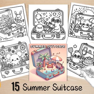 Bold and Easy Coloring Book, Summer Suitcase Coloring Pages, Cute Kawaii Summer Scenes Coloring, Relaxing Activity for Adults, Stress Relief