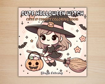 Cute Halloween Witch Coloring Book, 40 Printable Coloring Pages, Free PNG Cover, Spooky Coloring Pages, Cozy Witchy Procreate Fun for Adults