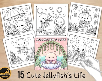 Libro para colorear fácil y atrevido, páginas para colorear de medusas, escenas submarinas adorables y divertidas, animales marinos de verano para colorear, alivio del estrés para niños
